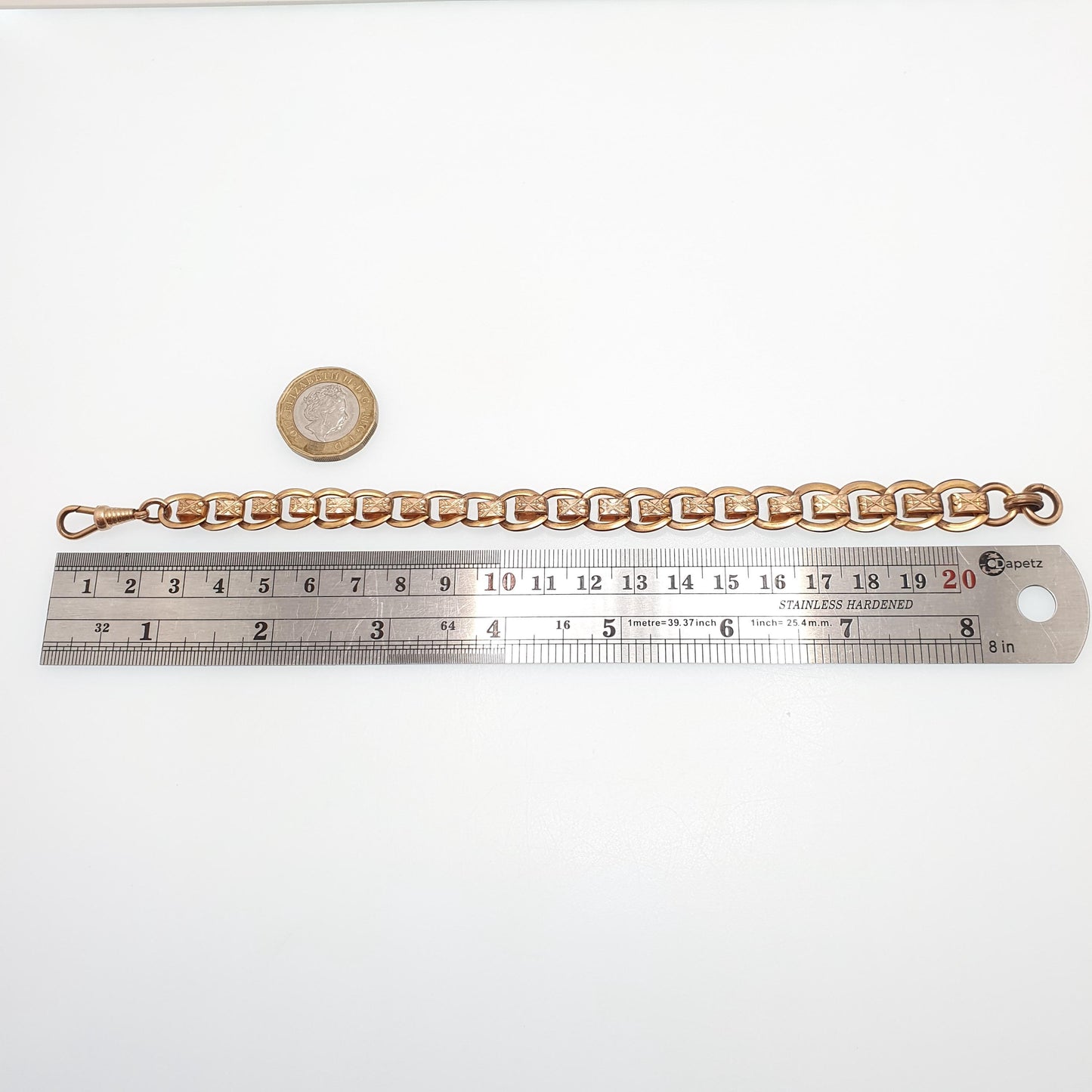 Antique Rolled Rose Gold Albert Chain Bracelet French Victorian Gold Filled Dog Clip Curb Link 22cm 16.78g Jewelry Jewellery Womens