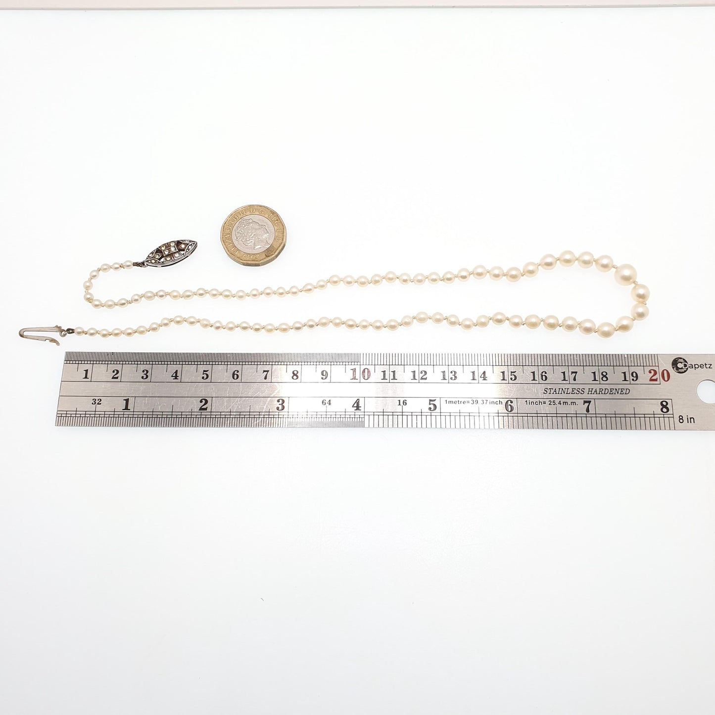 Antique Cultured Pearl Necklace Solid Silver Paste Clasp Art Deco 46cm 18.1" 12.69g Real Genuine Pearls Vintage 1920s Jewelry