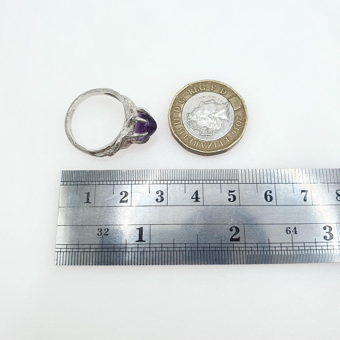 Vintage Sterling Silver Amethyst Ring Clawed Style Setting 1970 Hallmark Dome Purple Quartz Gemstone UK M US 6.25
