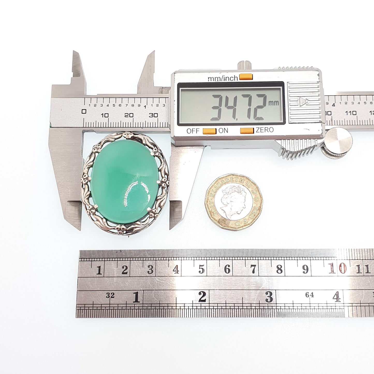 Antique Chrysoprase Solid Silver Brooch Bernard Instone Style Large Big Art Nouveau Vintage Jewelry Jewellery