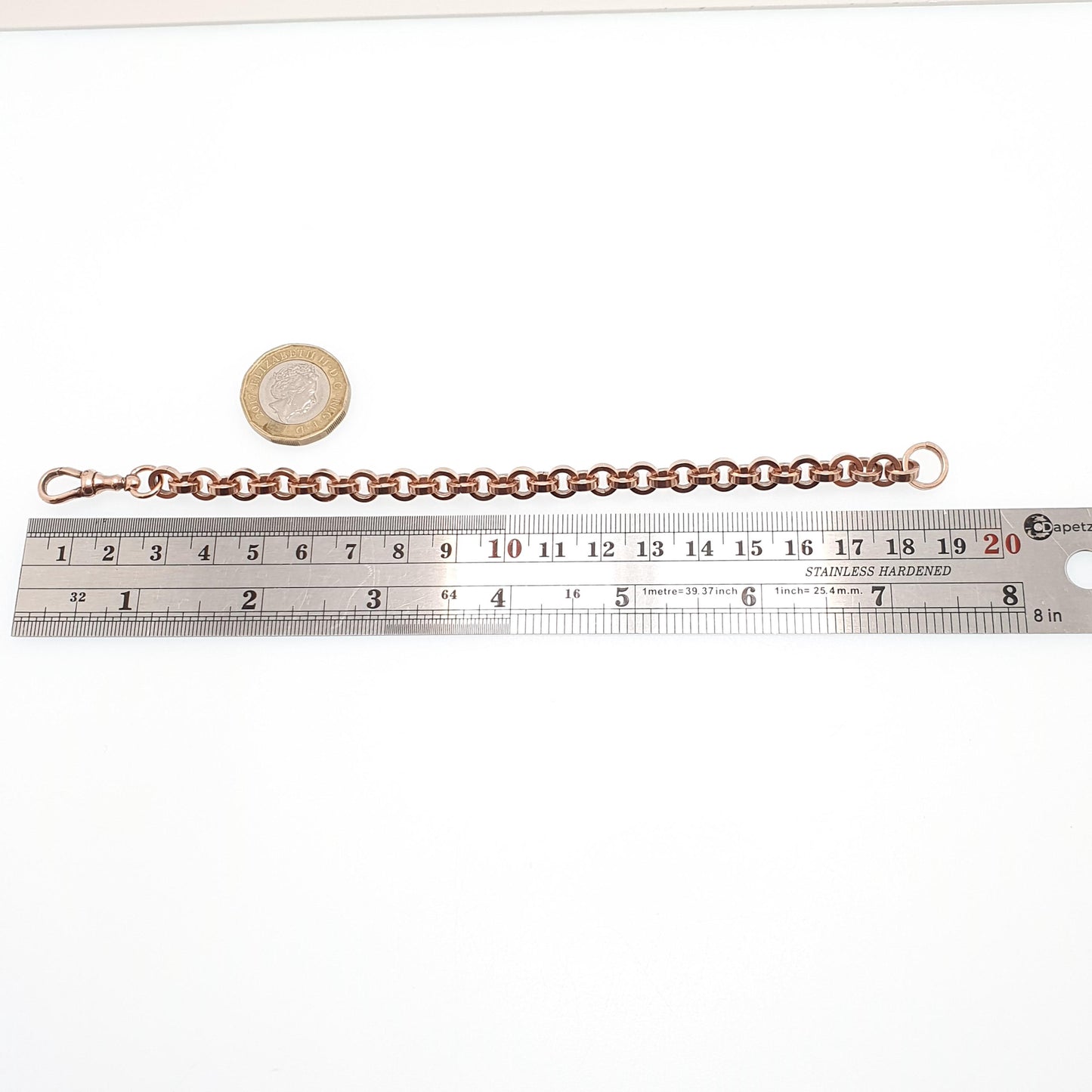 Antique Rolled Rose Gold Bracelet Dog Clip Albert Chain Rolo Belcher Link 19cm 7.5" 16.73g Jewelry Jewellery