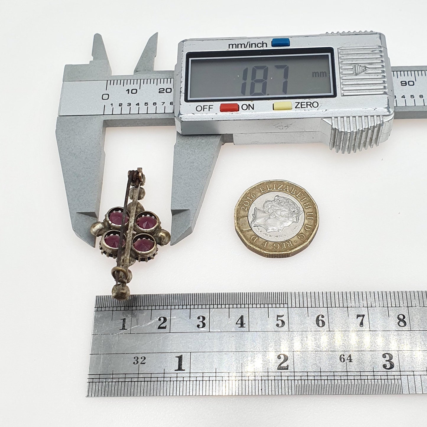 Antique Victorian Amethyst & Diamond Paste Brooch Cruciform Shape Silver Plate Purple Vintage Womens Ladies Jewelry Jewellery
