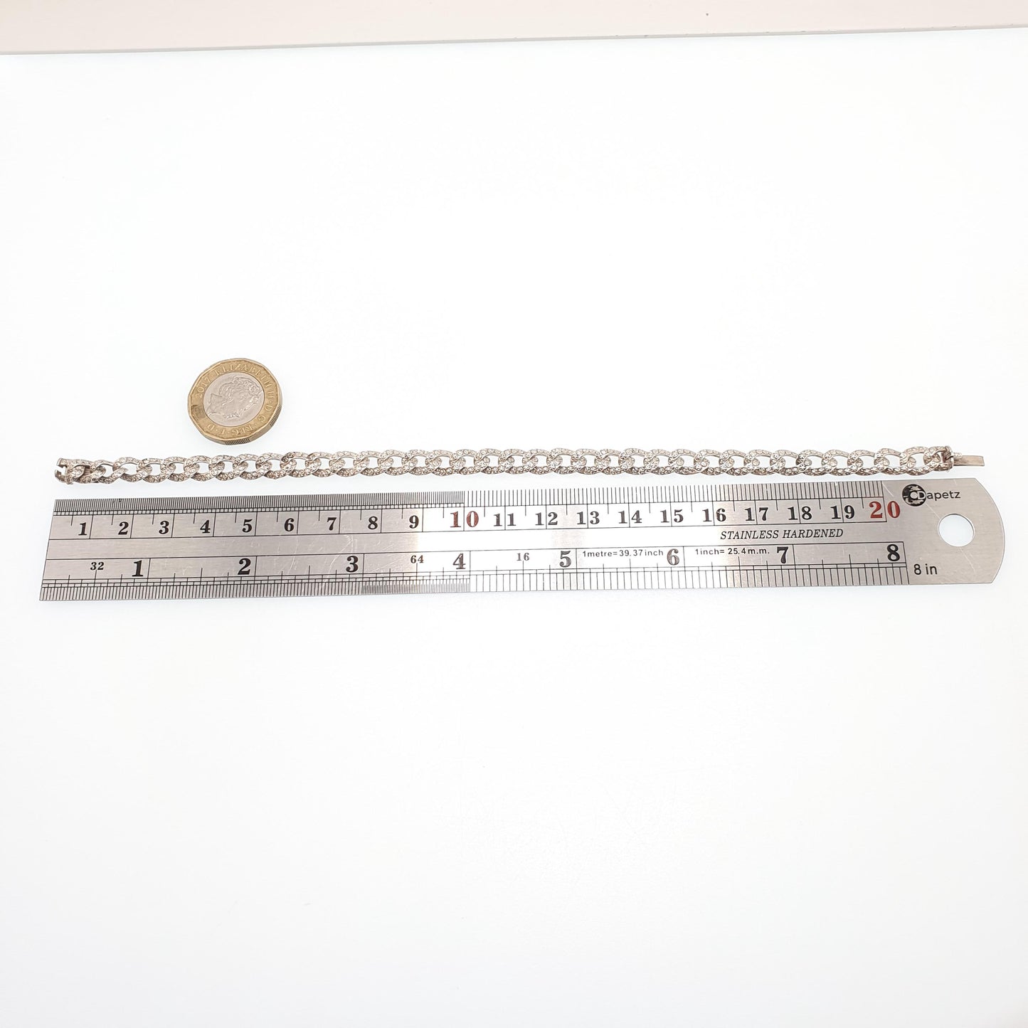 Antique Victorian Solid Silver Patterned Curb Link Bracelet Pastry Cutter Chain 10.23g 21cm Womens Mens Vintage