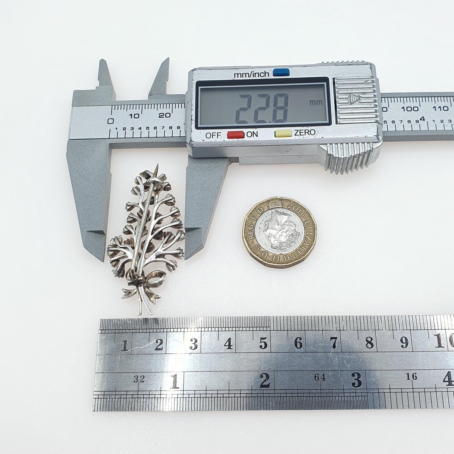 Antique Victorian Solid Silver Diamond Paste Floral Spray Brooch Sparkly Flower Vintage Jewelry Jewellery