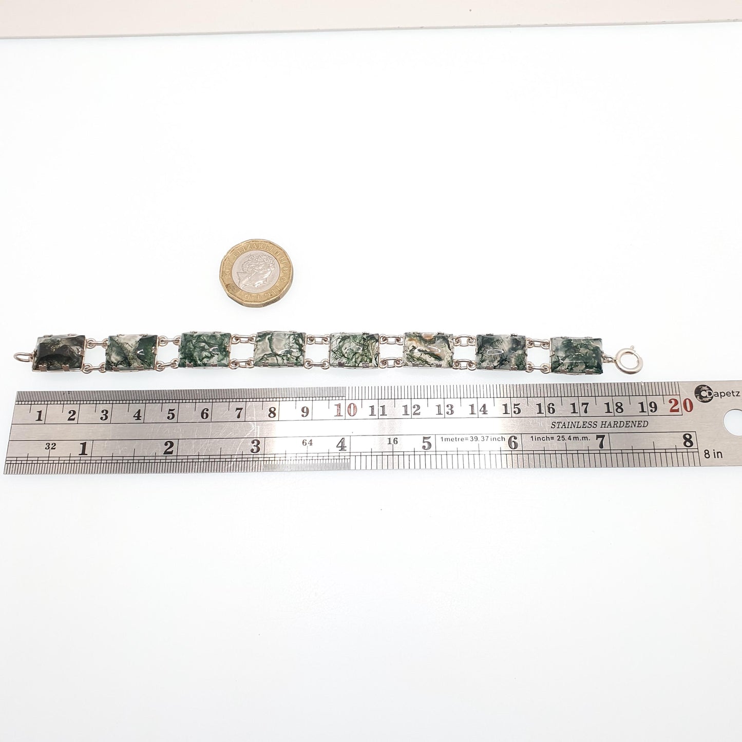 Antique Solid Silver Moss Agate Bracelet Scottish Art Deco Celtic 1920s Quartz Rectangular Links Vintage Jewelry Jewellery