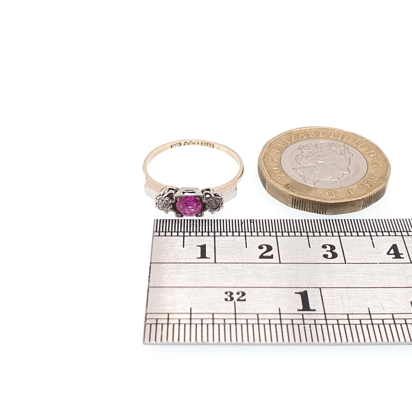 Antique 9ct Gold Pink Sapphire & Diamond Ring Art Deco Platinum Solid 9k 9kt Vintage Womens Jewelry Jewellery