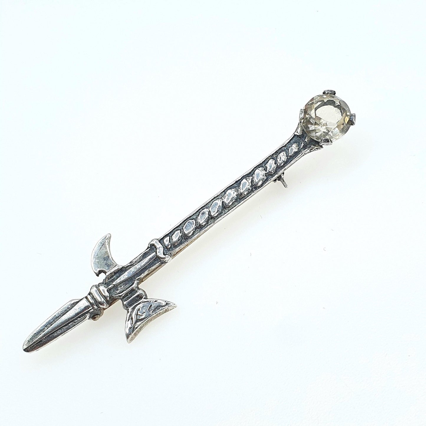 Vintage Sterling Silver Citrine Scottish Brooch Celtic Axe Pike Polearm Quartz Gemstone Gaelic Jewelry Jewellery