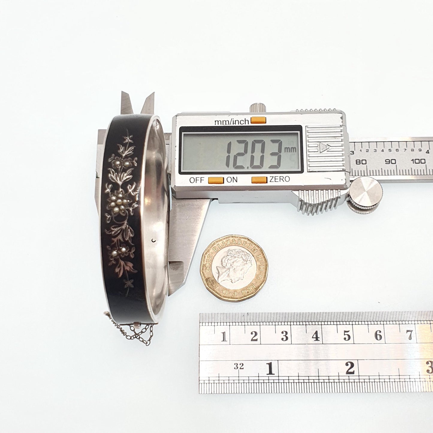 Antique Solid Silver Black Enamel Bangle Seed Pearl Bracelet Mourning Snap Vintage Jewellery Jewelry