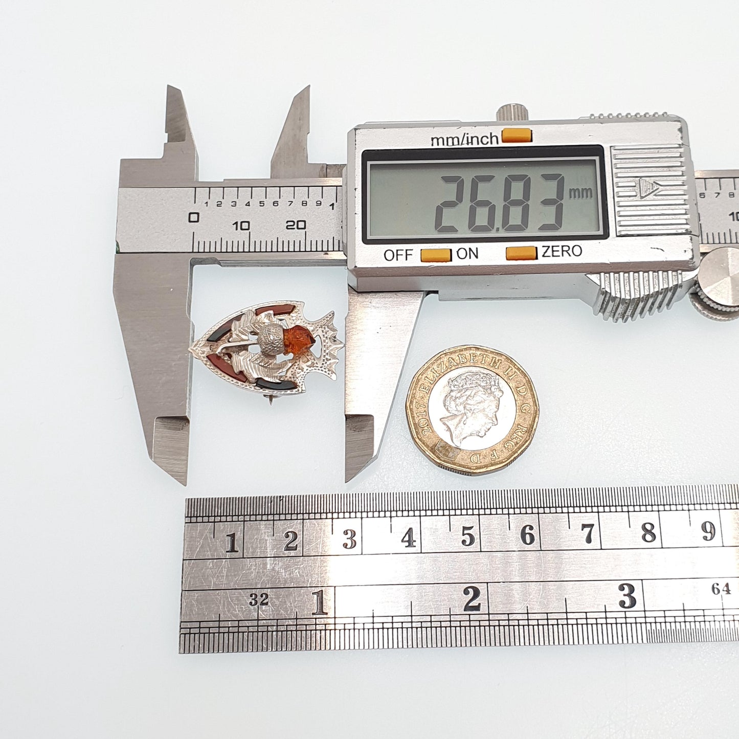 Antique Sterling Silver Scottish Shield Brooch Citrine Paste Thistle Jasper Bloodstone 1914 Hallmark Womens Jewelry Jewellery