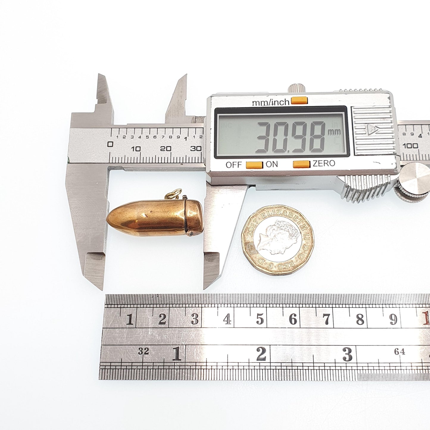 Antique Bullet Shaped Locket Necklace Pendant Gold Tone Base Metal Snuff Pill Box Shooting Gun Round Vintage Mens Womens Jewelry Jewellery