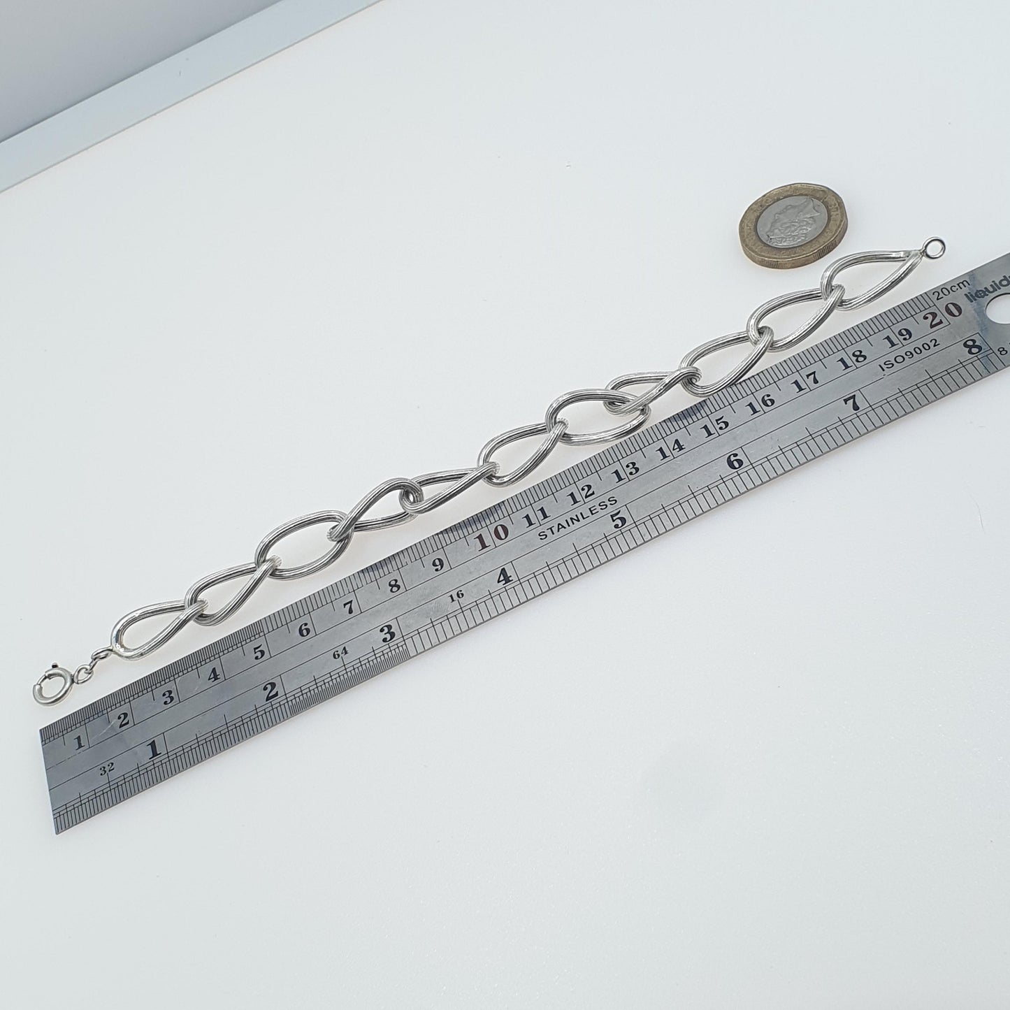 Vintage Sterling Silver Large Curb Link Chain Bracelet Textured Link Chunky Huge Big Womens Mens Jewellery Jewelry 21cm 8.25" 27.32g