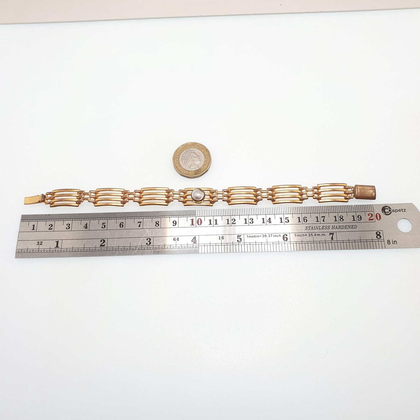 Antique Rolled Gold Gate Link Bracelet Mother of Pearl Gemstone Gold Filled Links Edwardian 18cm 15.88g Vintage Jewellery Jewelry