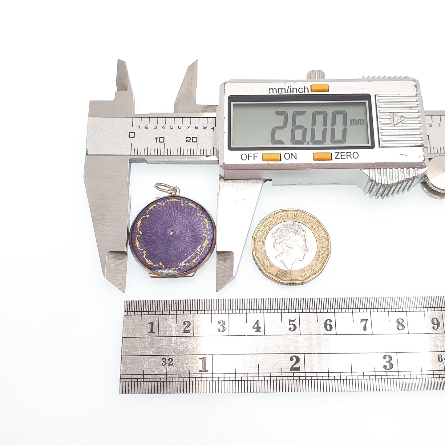 Antique Enamel Solid Silver Locket Purple Guilloche Pendant Necklace Gold Star Edwardian Round Photo Picture Genuine Vintage Jewelry Jewelry