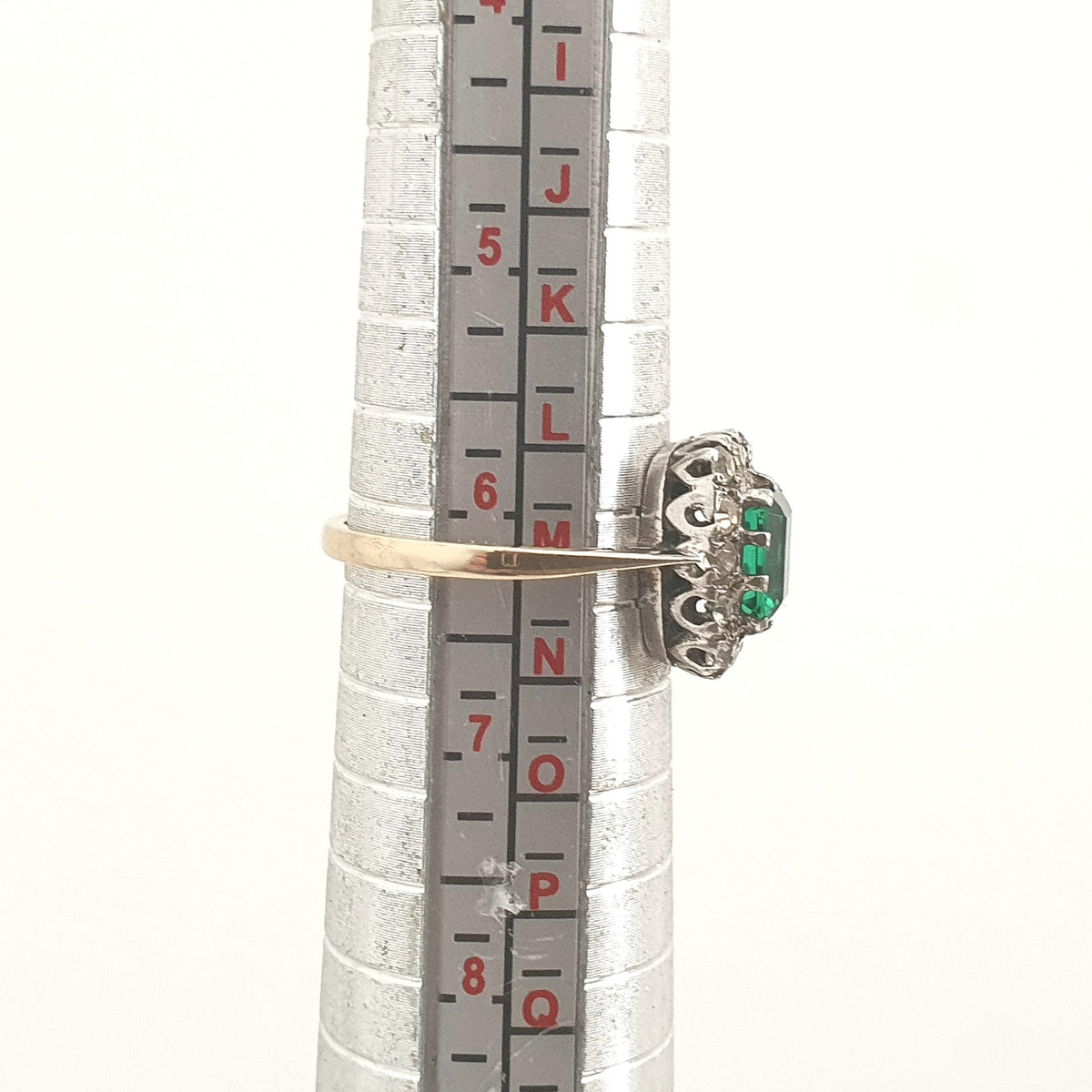Antique 9ct Gold & Solid Silver Emerald Paste Ring Halo Rectangular Diamond Pastes 1920s Vintage Jewelry Womens Jewellery UK M US 6.25