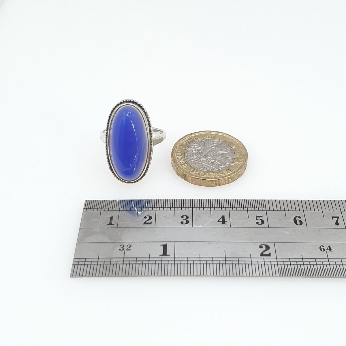 Antique Solid Silver Blue Chalcedony Ring Large Oval Cabochon Blue Gemstone Art Deco 1920s Vintage Womens Jewellery Jewelry