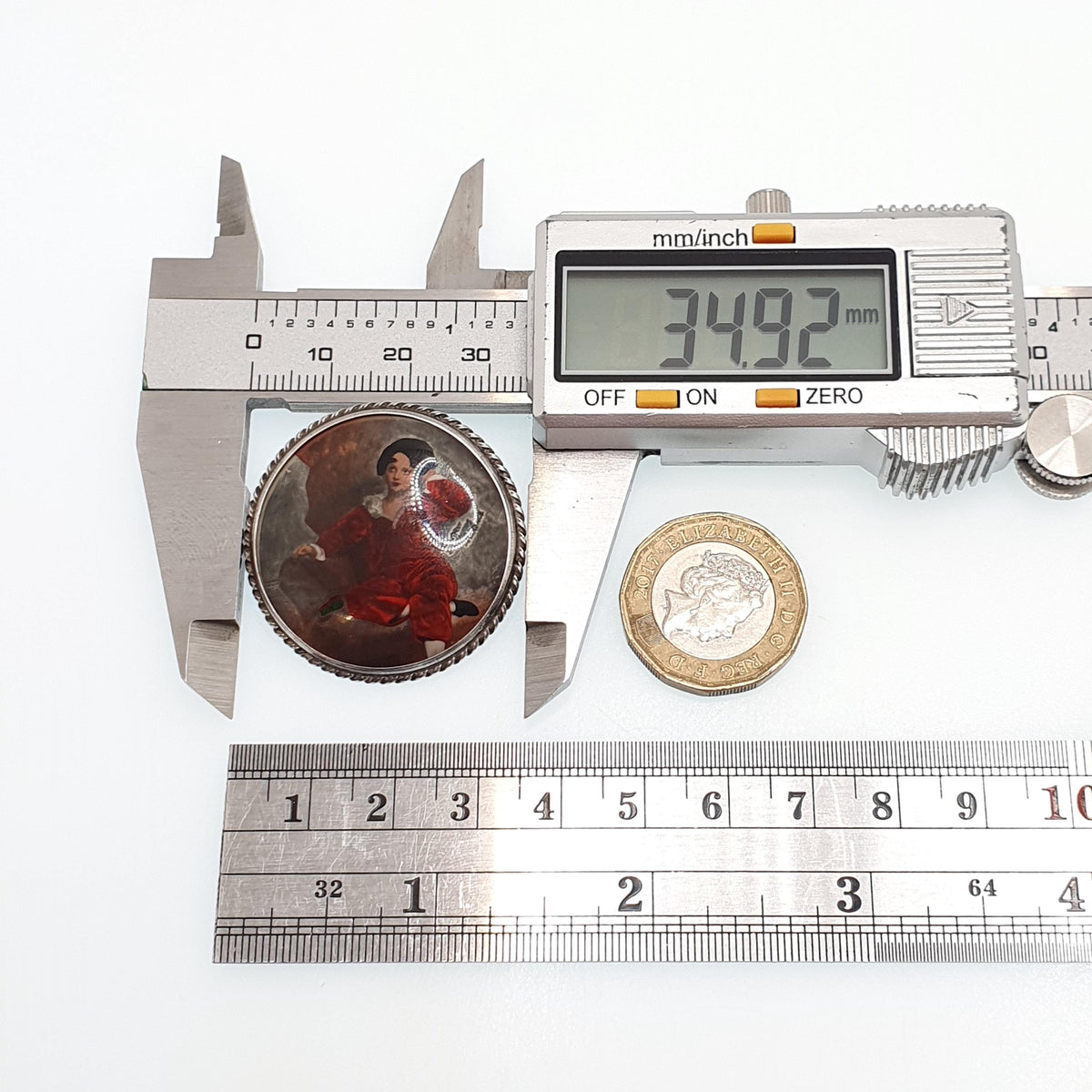 Antique Sterling Silver The Red Boy Brooch After Sir Thomas Lawrence Mott TLM Art Deco Painting Painted Vintage Womens Jewelry Jewellery