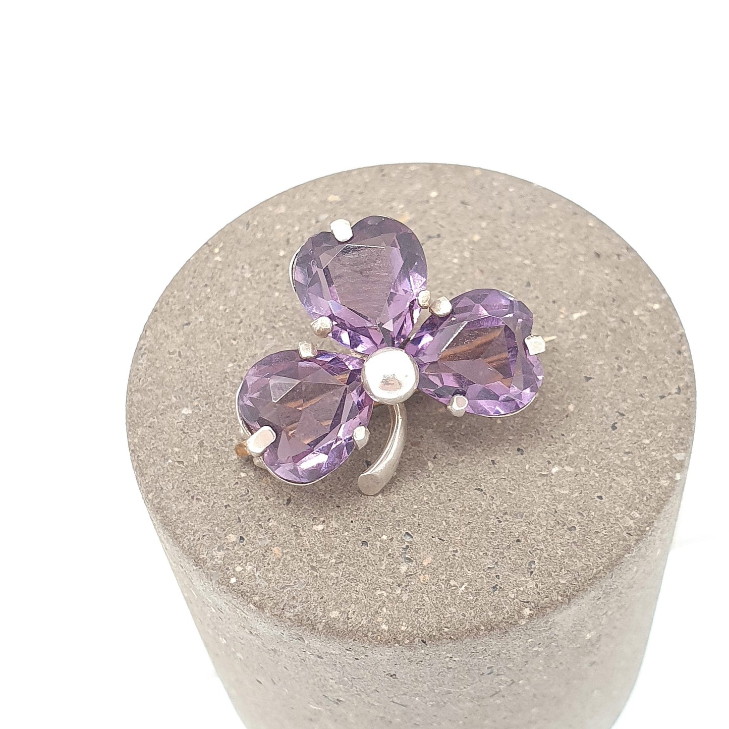 Antique CHARLES HORNER Sterling Silver Clover Brooch Amethyst Paste 1907 Hallmark Chester Lucky Irish Pin Vintage 1900s Jewelry Jewellery