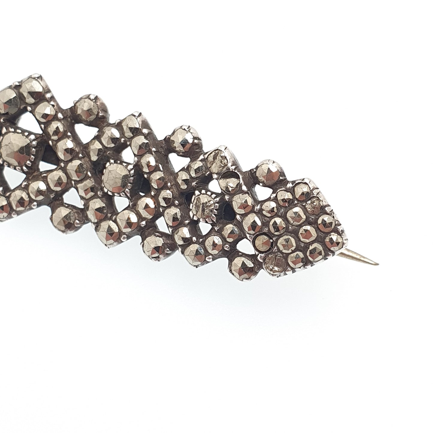 Antique Art Deco Solid Silver Brooch Marcasite Geometric Tilted Square 1920s Sparkly Vintage Gemstone Womens Ladies Jewelry Jewellery