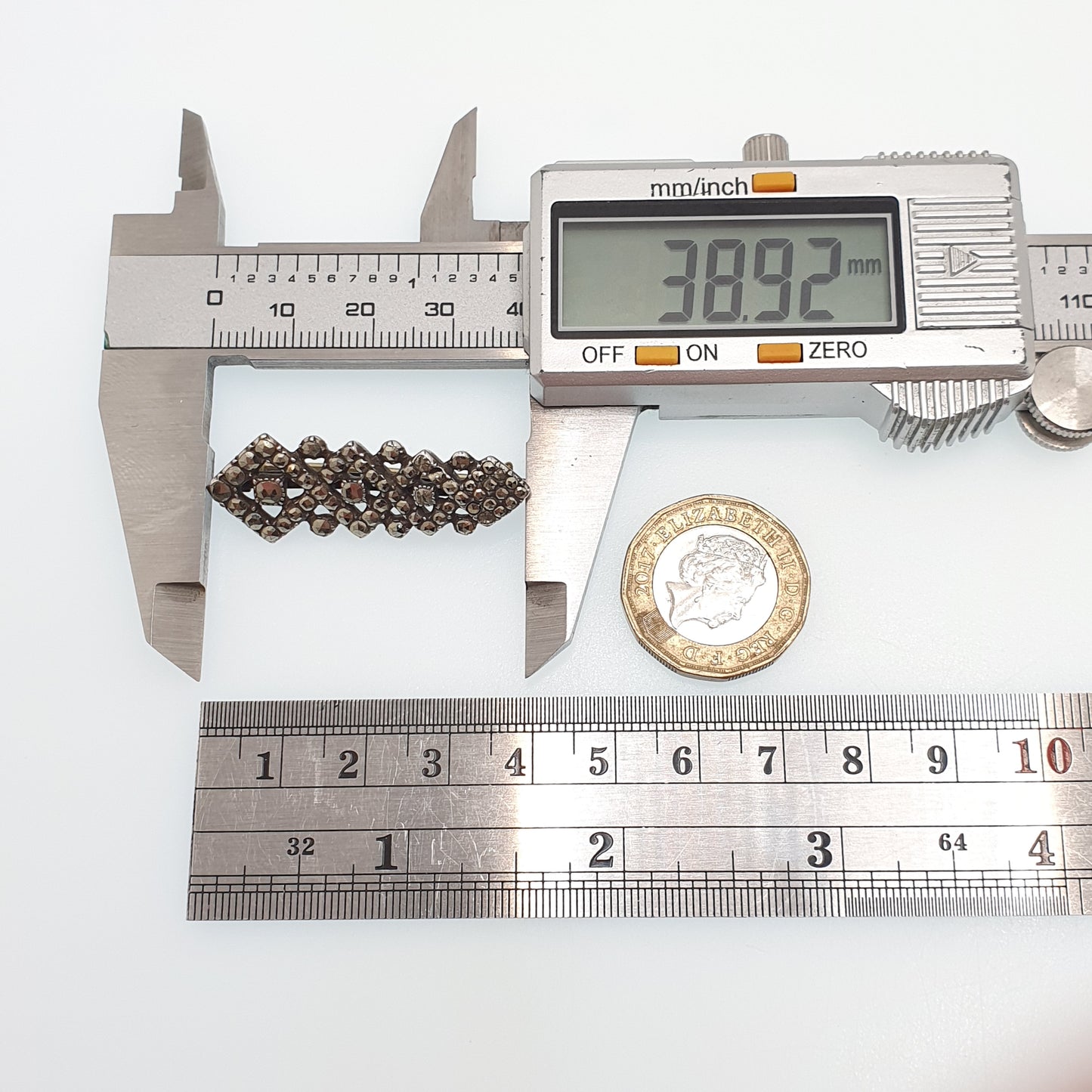 Antique Art Deco Solid Silver Brooch Marcasite Geometric Tilted Square 1920s Sparkly Vintage Gemstone Womens Ladies Jewelry Jewellery