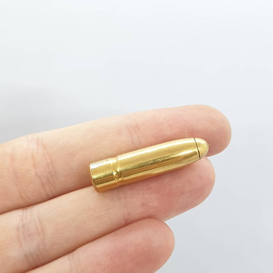 Antique Gold Tone Bullet Brooch Pin .30cal Round War Head FMJ Heavy Lead Mens Unisex Womens Jewelry Jewellery Old Vintage Large Caliber