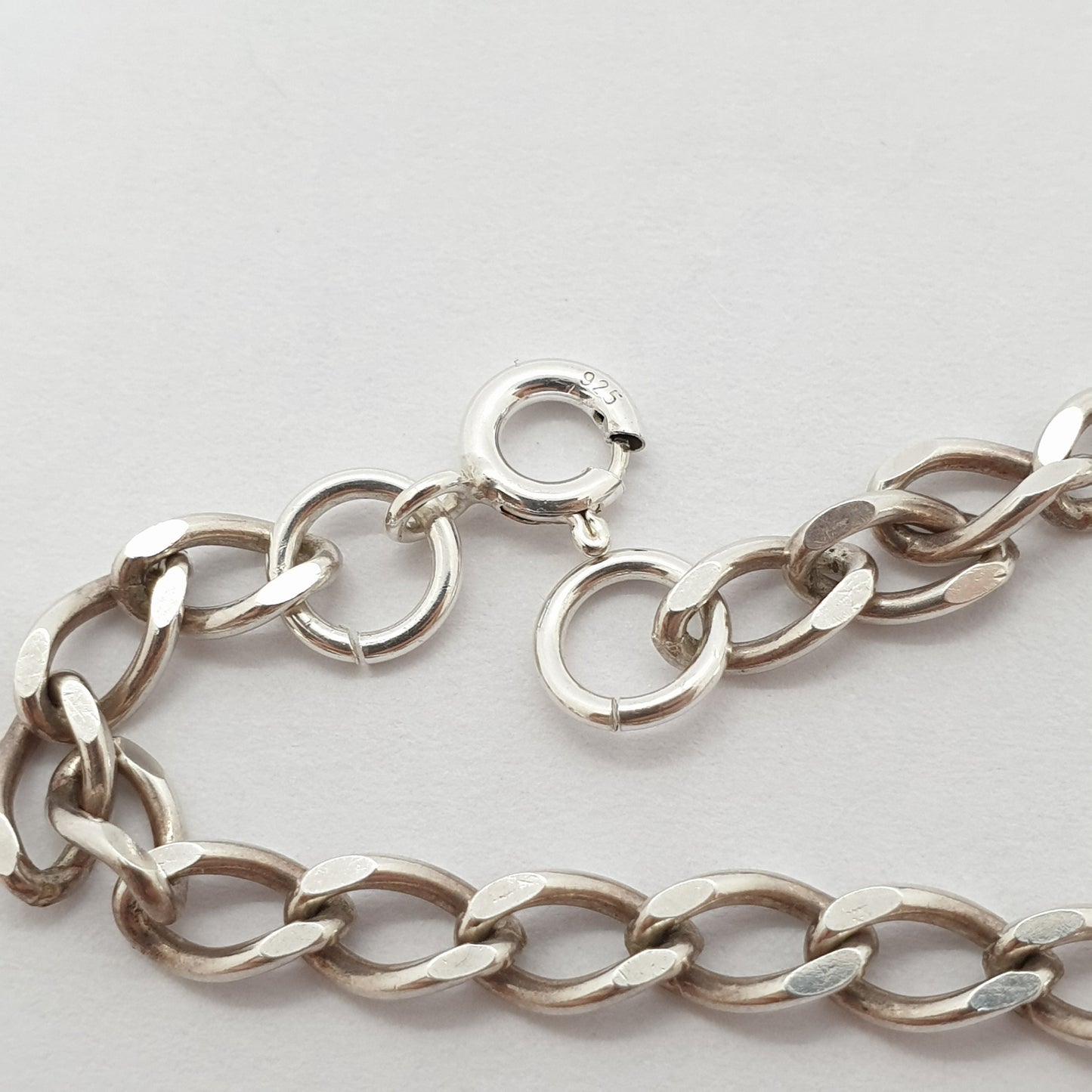 Vintage Sterling Silver Chain Bracelet Curb Links 4.54g 19cm 7.5" Solid 925 Womens Mens Jewellery Jewelry Retro 1980s Long Link Charms