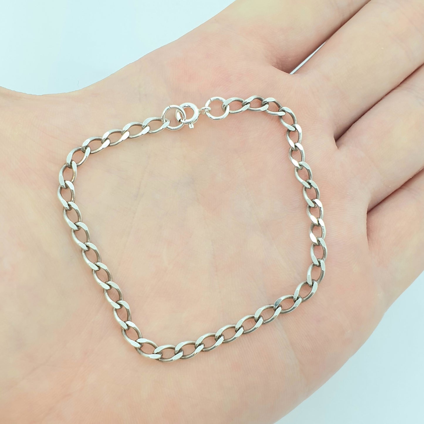 Vintage Sterling Silver Chain Bracelet Curb Links 4.54g 19cm 7.5" Solid 925 Womens Mens Jewellery Jewelry Retro 1980s Long Link Charms