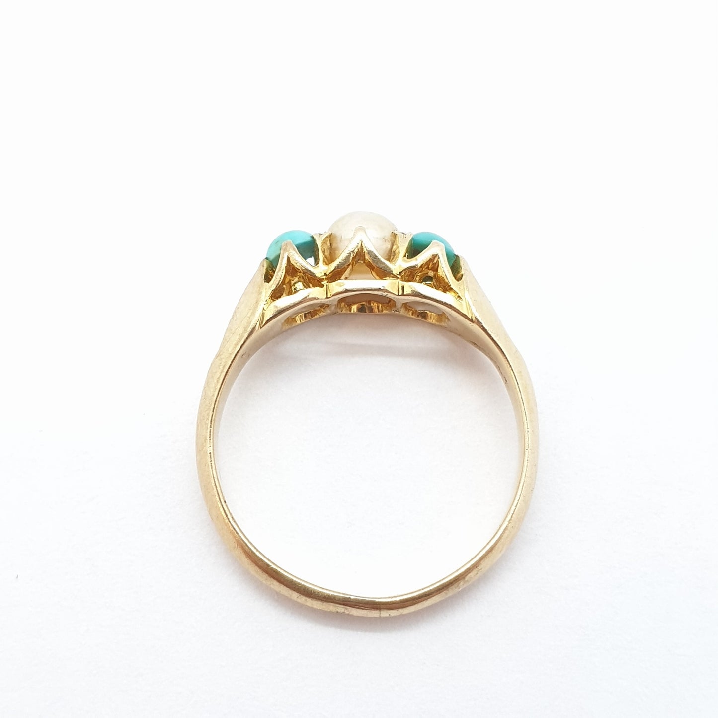 Antique Victorian 18k 18ct Gold Turquoise & Pearl Ring Cultured Solid 750 Womens 1800s Gemstones Vintage Jewelry Jewellery UKM US6.25