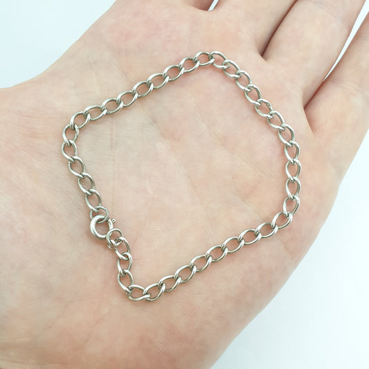 Old Vintage Silver Curb Link Bracelet Sterling 925 Solid Chain Charm  5.40g 20cm 7.85" Solid Links Long Retro Womens Mens Jewellery Jewelry