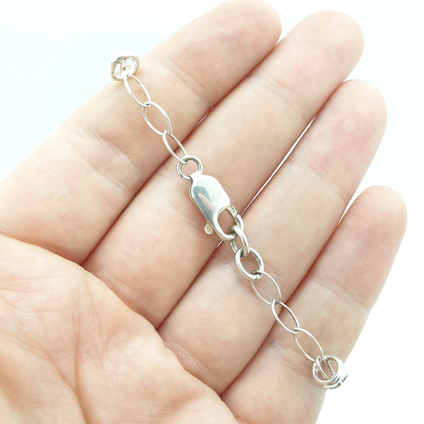 Vintage Sterling Silver Oval Link Bracelet Large Links 21.5cm 8.4" 5.58g Textured Modernist Solid 925 Ladies Women Jewelry Jewellery Elegant