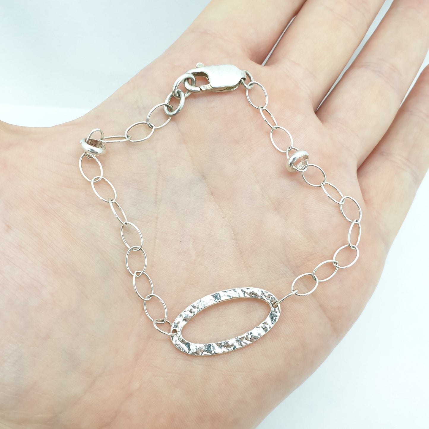 Vintage Sterling Silver Oval Link Bracelet Large Links 21.5cm 8.4" 5.58g Textured Modernist Solid 925 Ladies Women Jewelry Jewellery Elegant