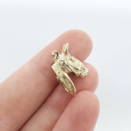 Vintage 9ct 9k Gold Horse Head Charm Pendant Necklace Horseshoe Horses Good Luck 1970s Lucky Necklace Riding Womens Mens Jewellery Jewelry