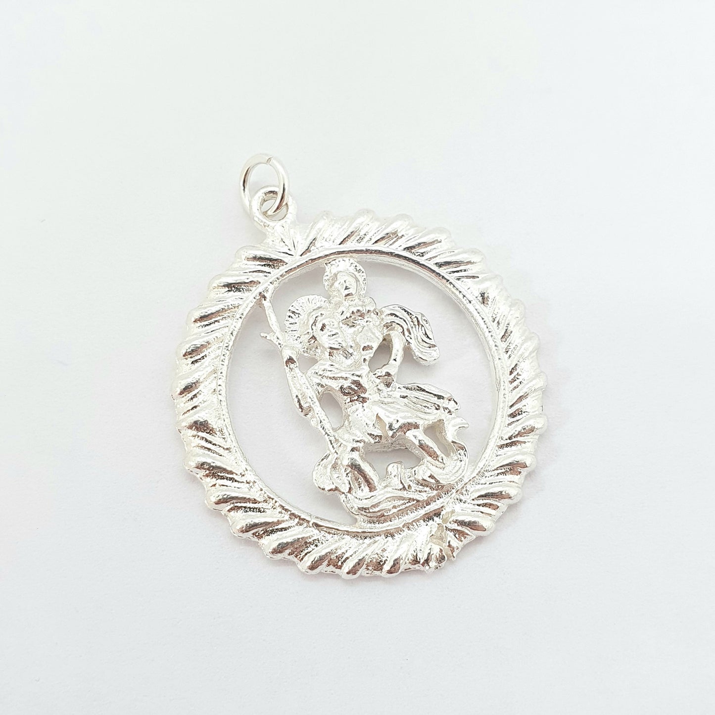 Vintage St Christopher Sterling Silver Necklace Large Pendant Saint Travel Travelling Jewellery Jewelry Round Catholic Christian Mens Womens