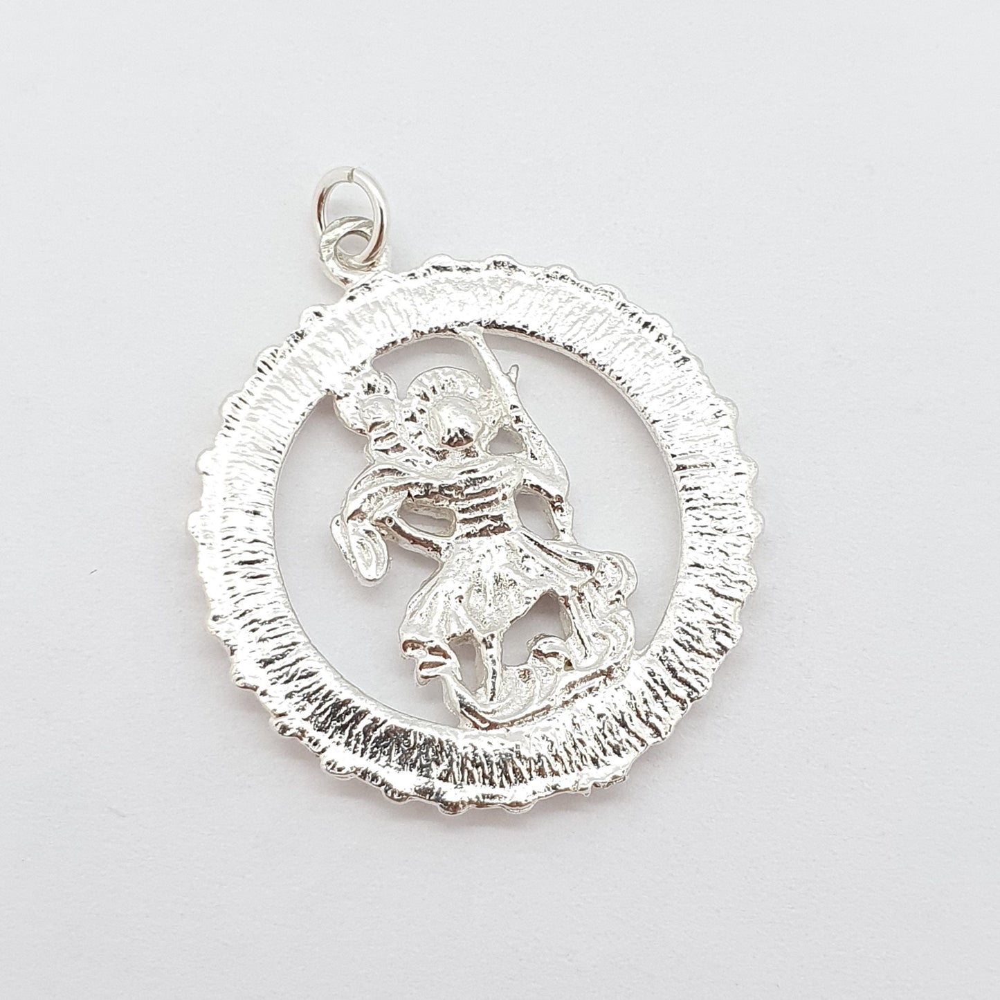 Vintage St Christopher Sterling Silver Necklace Large Pendant Saint Travel Travelling Jewellery Jewelry Round Catholic Christian Mens Womens