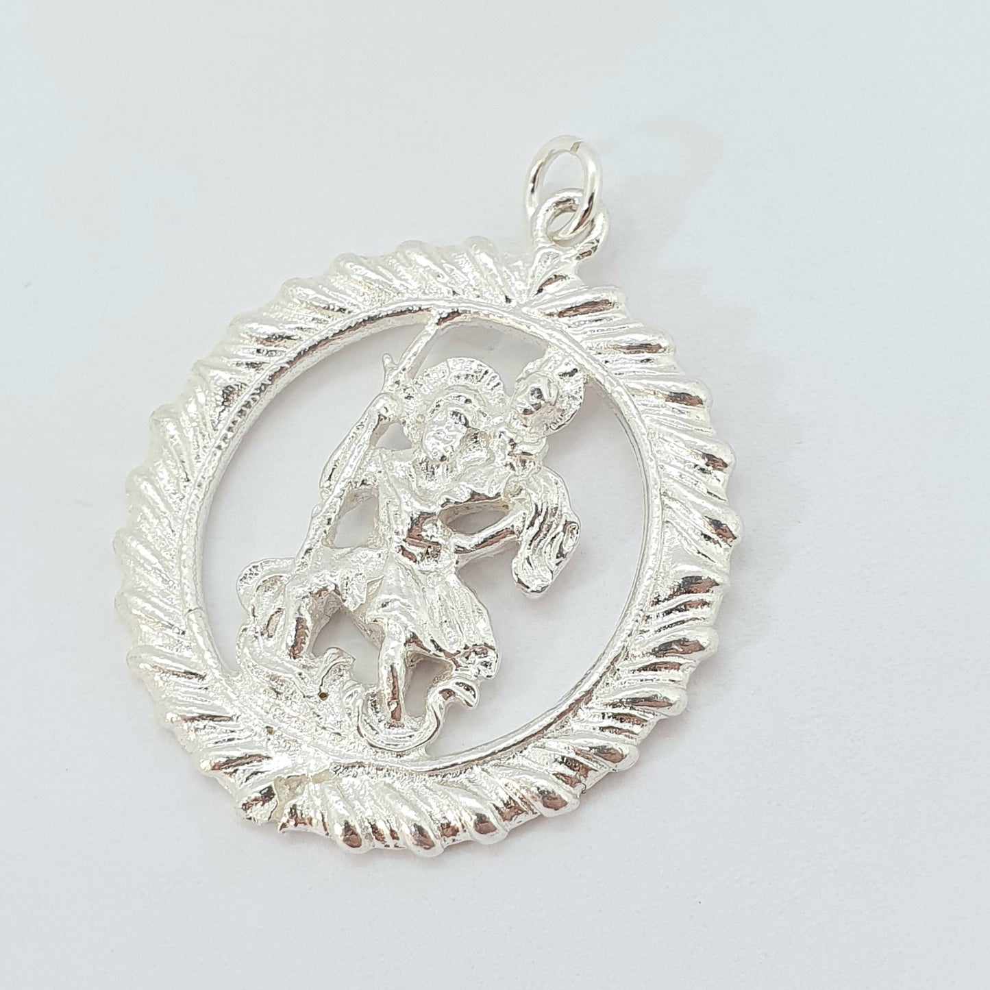 Vintage St Christopher Sterling Silver Necklace Large Pendant Saint Travel Travelling Jewellery Jewelry Round Catholic Christian Mens Womens