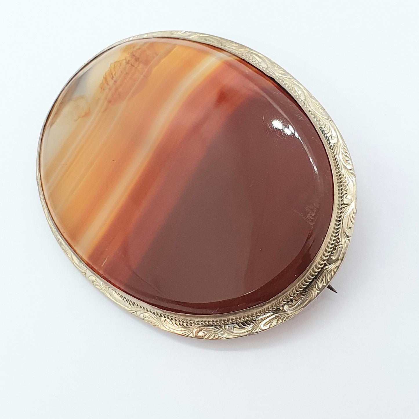 Antique 9ct 375 Gold Victorian Agate Brooch Pin Solid 9k Engraved Large Big Specimen Vintage Quartz Banded Red Womens Jewelry Jewellery