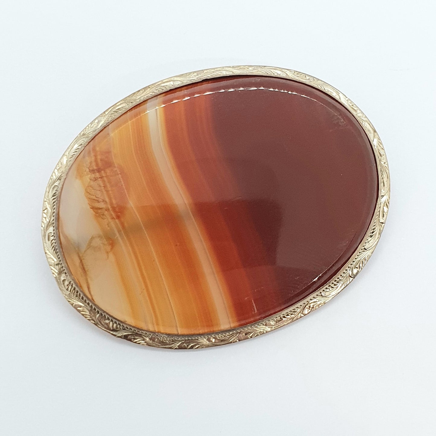 Antique 9ct 375 Gold Victorian Agate Brooch Pin Solid 9k Engraved Large Big Specimen Vintage Quartz Banded Red Womens Jewelry Jewellery