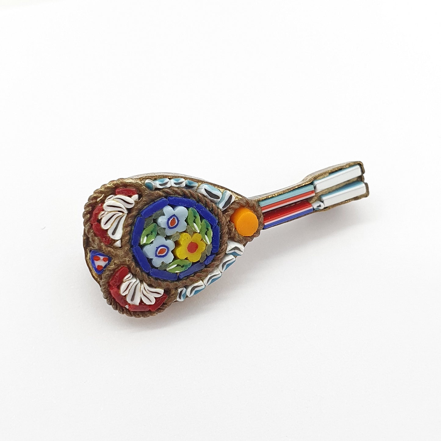 Antique Micromosaic Lute Brooch Pin Micro Mosaic Mandolin Musical Instrument Italian Pattern Handmade Womens Jewelry Vintage Jewellery