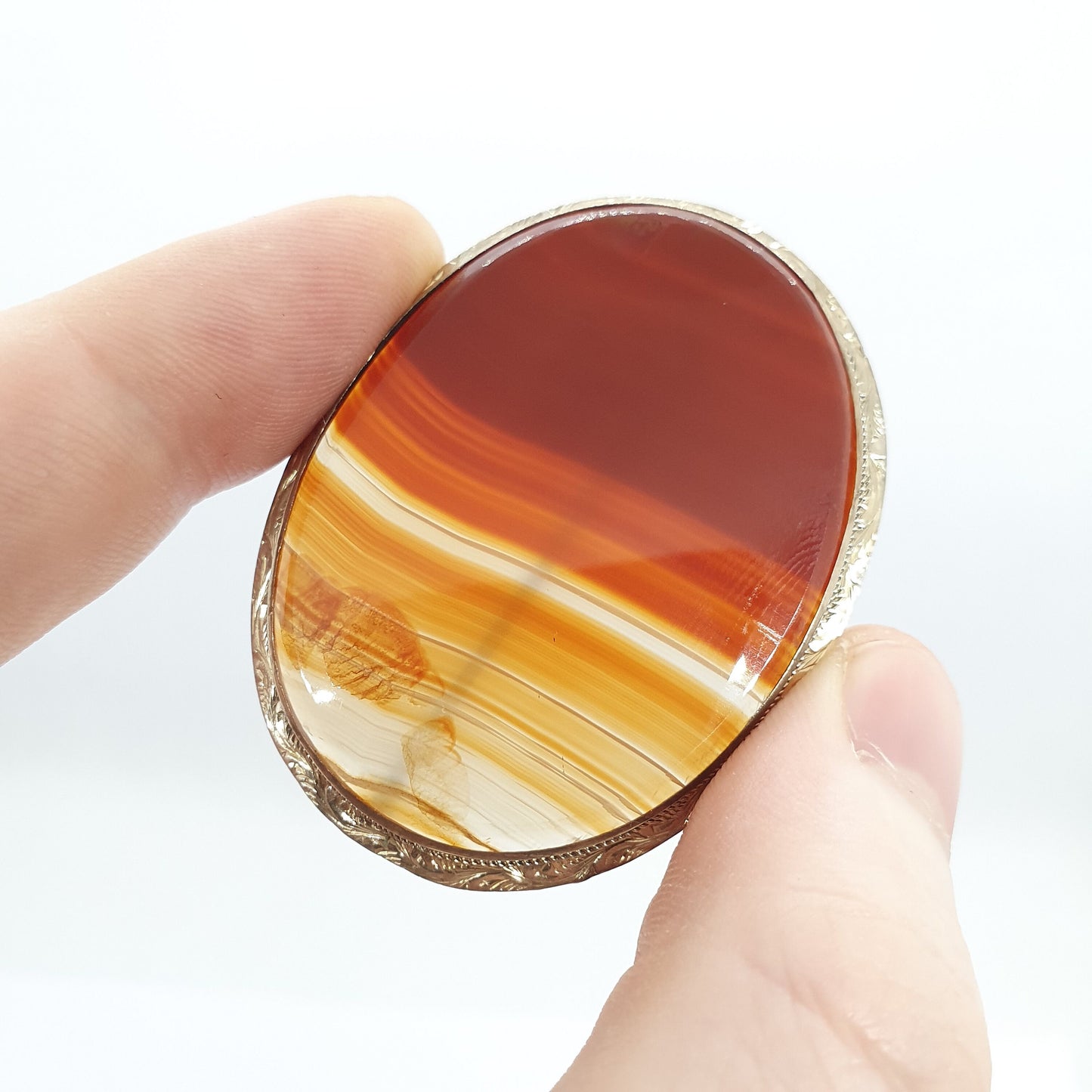 Antique 9ct 375 Gold Victorian Agate Brooch Pin Solid 9k Engraved Large Big Specimen Vintage Quartz Banded Red Womens Jewelry Jewellery