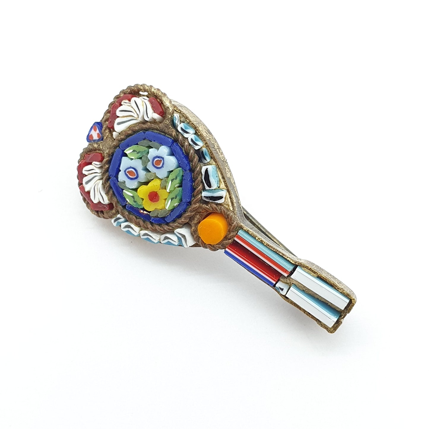 Antique Micromosaic Lute Brooch Pin Micro Mosaic Mandolin Musical Instrument Italian Pattern Handmade Womens Jewelry Vintage Jewellery