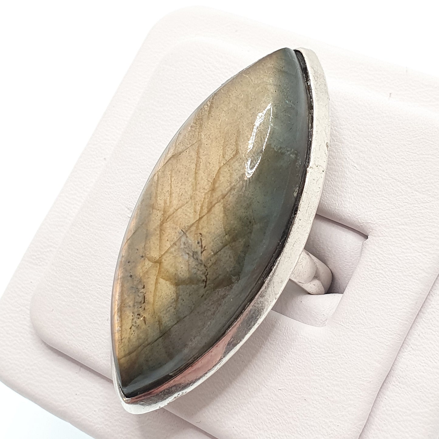 Vintage Sterling Silver Big Labradorite Ring Large Huge Gemstone Adularescence Marquise Solid 925 Jewellery Womens Jewelry UKL US5.75