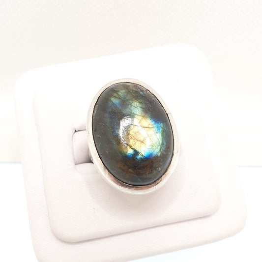 Vintage Sterling Silver Labradorite Ring Moonstone Large Big Signet 1996 Hallmark Cabochon Gemstone 925 Jewellery Womens Jewelry UKM US6.25