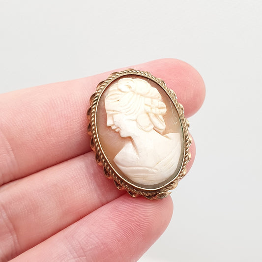 Old Vintage Gold Filled Cameo Pendant Brooch Rolled Gold Necklace Pin Engraved Hand Carved Italian Shell Womens Jewelry Vintage Jewellery