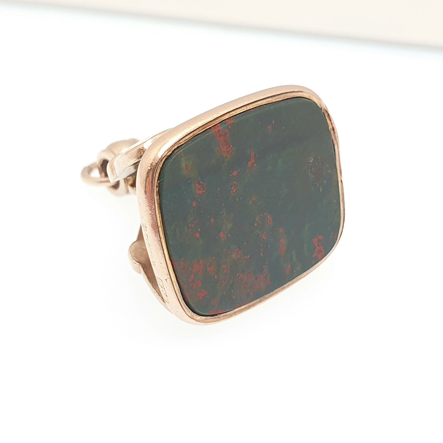 Antique 9ct 9k Gold Bloodstone Fob Pendant Necklace 1917 Hallmarked Large Big Agate Quartz Solid 375 Vintage Womans Jewellery Jewelry