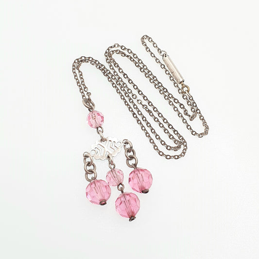 Antique Art Deco Solid Silver Pink Crystal Tassel Necklace Pendant Faceted Bead Vintage 1920s Flapper Womens Vintage Jewelry Jewellery