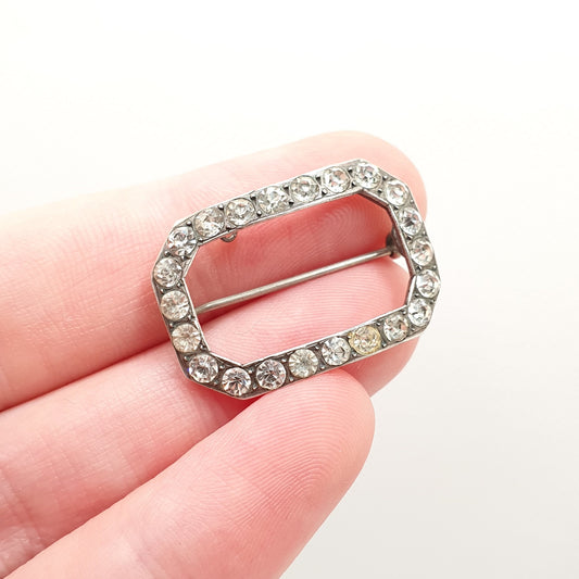 Antique Georgian Paste Solid Silver Brooch Pin Buckle Shape Foiled Diamond Paste Solid Backed Vintage Ladies Womens Jewelry Jewellery