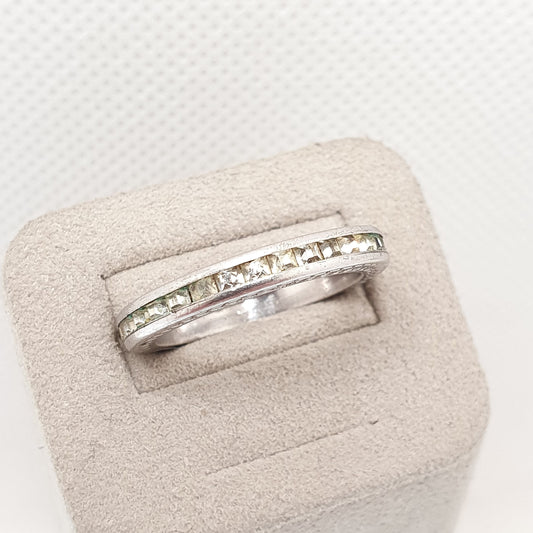 Antique Art Deco Sterling Silver Diamond Paste Eternity Ring 1920s Full Channel Sparkly White Vintage Ladies Womens Jewelry Jewellery