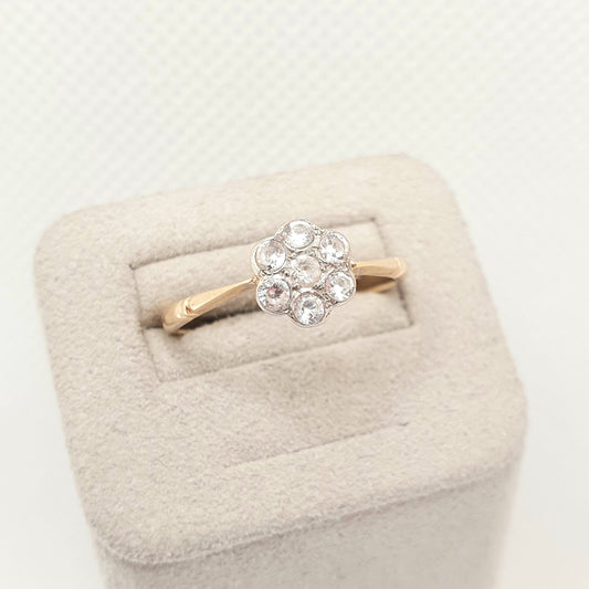 Antique 18ct 18k Gold CZ White Spinel Ring Art Deco Cluster Platinum Flower Diamond Style 1920s Womens Solid 750 Vintage Jewelry Jewellery