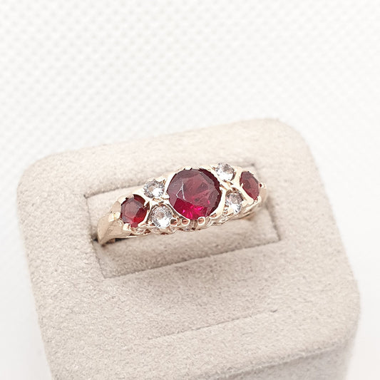 Vintage 9ct Gold Garnet Gypsy Ring White Spinel Solid 9k 375 Yellow Sparkly Pyrope Gemstone Stacker Womens Jewelry Jewellery
