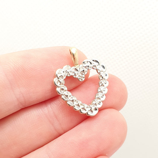 Vintage 10k Gold Heart Diamond Pendant Solid 417 10kt Necklace Small Diamond Illusion Set White Modernist Retro Womens Jewelry Jewellery