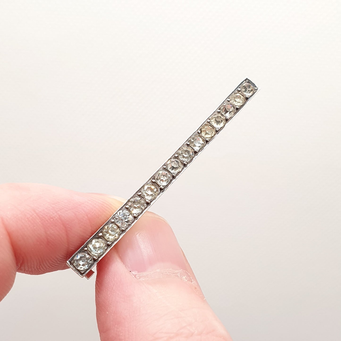 Antique Art Deco Solid Silver Diamond Paste Brooch French Bar Rectangular Vintage 1920s Genuine Sparkly Ladies Womens Jewelry Jewellery